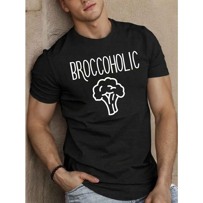 Мужская футболка Broccoholic с коротким рукавом, европейский размер - Летний повседневный топ с круглым вырезом, принтом брокколи и овощей, машинная стирка, стандартный крой