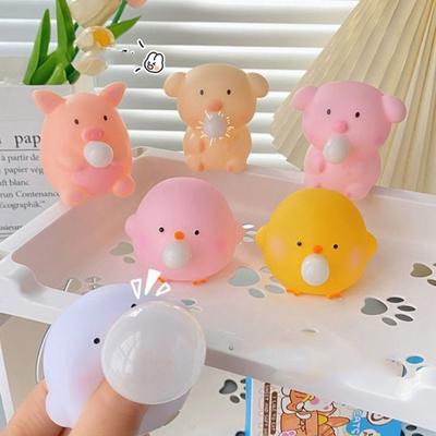 Сенсорная игрушка Мультяшное животное Игрушка-сквиши Цыпленок Поросенок Надувание пузырей Непоседа Медленно восстанавливающая форму Игрушка-непоседа Игрушка для снятия стресса для ребенка