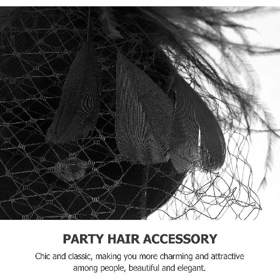 Fascinator Headband with Veil, Bridal Wedding Hair Accessory for Women, Party and Tea Ceremony Special Occasion Mesh Hat Black