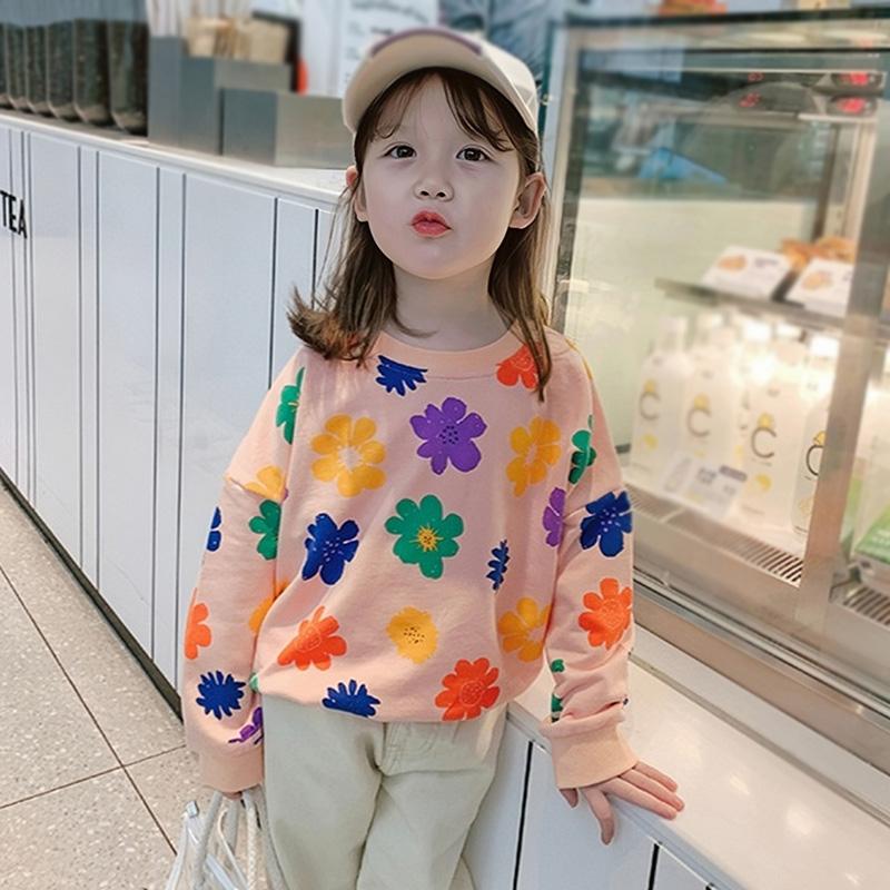 Детский пуловер с круглым вырезом для девочек, блузка с длинными рукавами