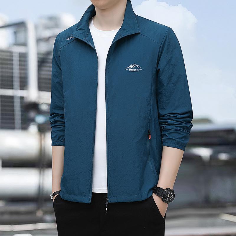 Men's Summer Stand-up Collar Loose Fit Casual Outdoor Windbreaker - Breathable, Hoodless Skin Coat
