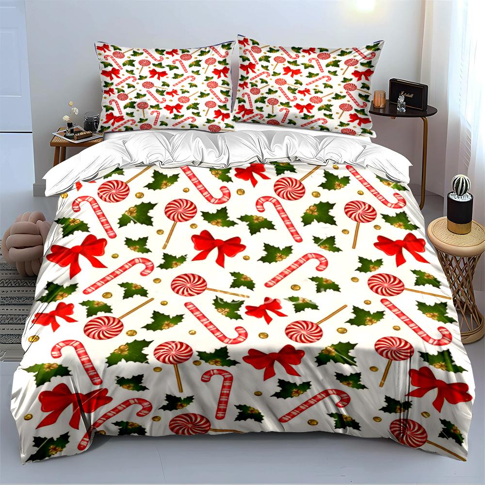 Christmas Candy Cane and Holly Bedding Set Bedding set (1 duvet cover, 2 pillowcases, duvet not included)