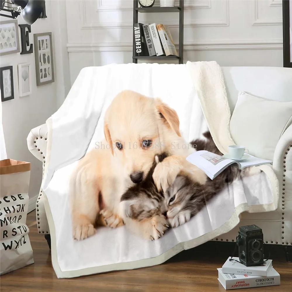 Одеяло для собак золотистого ретривера, шерпа, 3D-одеяло с изображением животных для собак, мягкие плюшевые покрывала, постельное белье 150x200 см