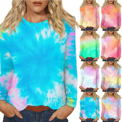 Женский повседневный топ с длинным рукавом и принтом, с круглым вырезом