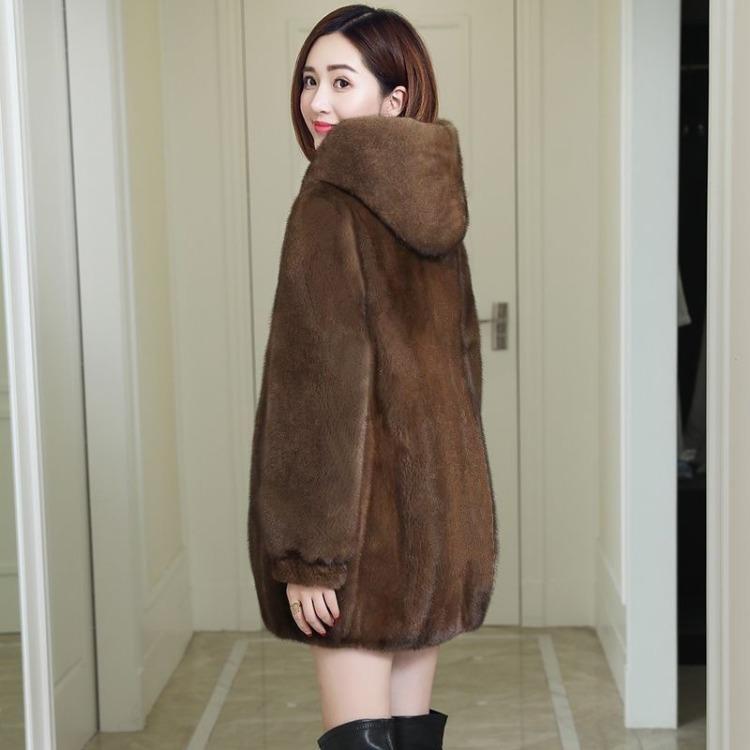 Autumn and Winter Faux Mink Fur Coat, Women's Hooded Mid To Long Fur Coat, Korean Version Mink Fur Coat