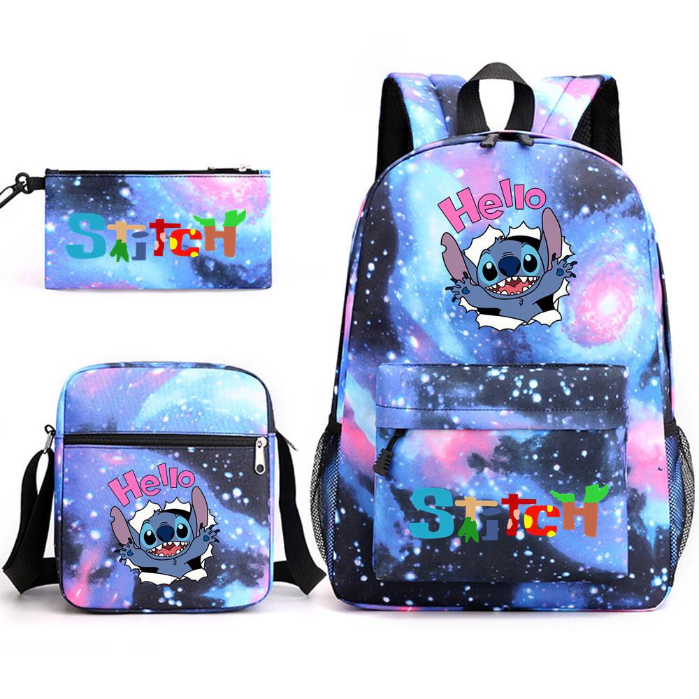 Interstellar Baby Stitch Three-Piece School Bag Cartoon Peripheral Printed Polyester Backpack Student School Bag Leisure Bag