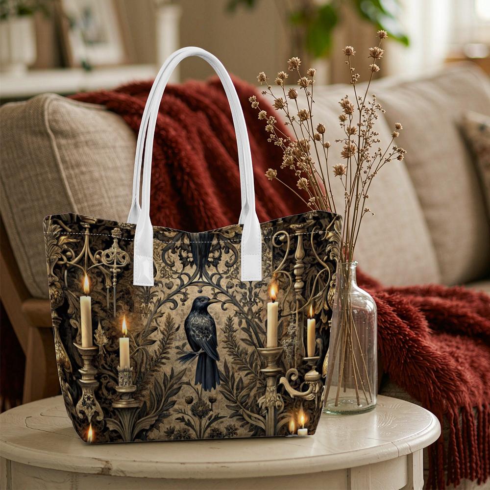 Gothic Raven Pattern All-match Portable Commuter Tote Bag for Daily Use
