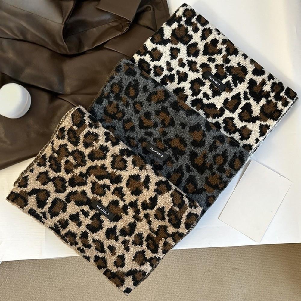 Lightweight Imitation Wool Scarf Korean Style Winter Shawl Fashion Leopard Print Scarf  Gift