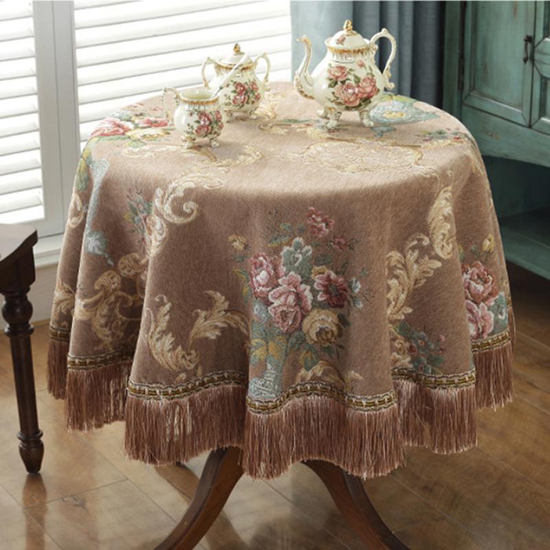 European Dustproof Tassel Table Cloth Embroidery Tablecloth Round Dining Desk Retro Table Cover Cloth Living Room Decor
