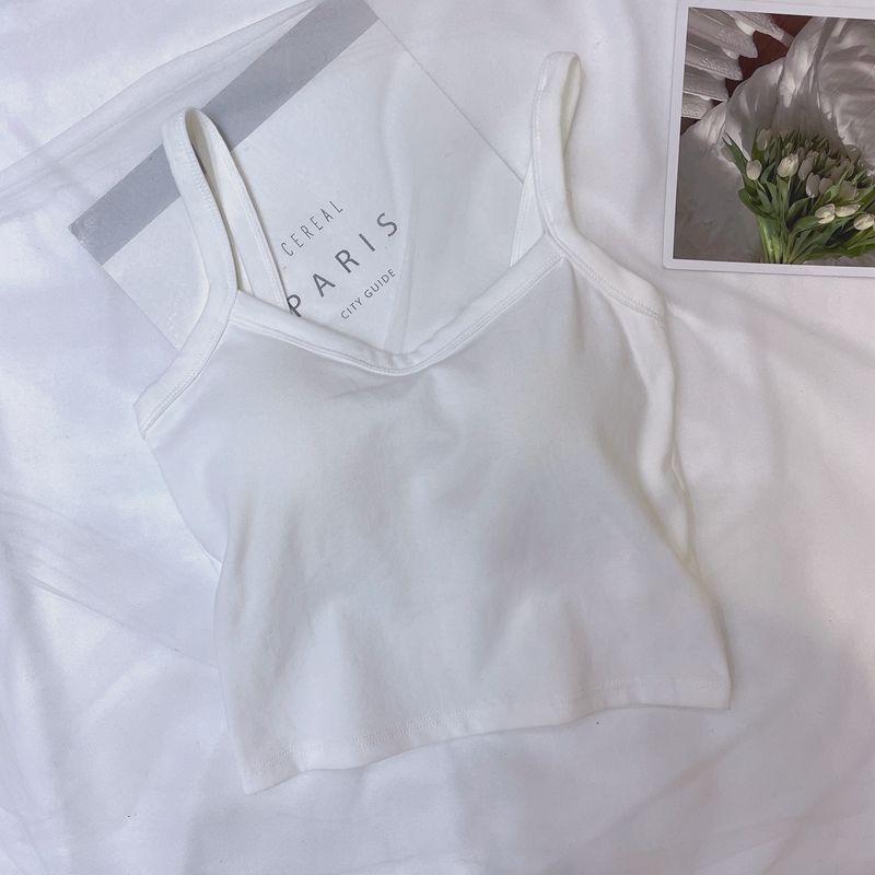 Женский топ-майка в корейском стиле с фиксированными чашками, спортивный топ-труба с защитой от обнажения (Wire-Free)