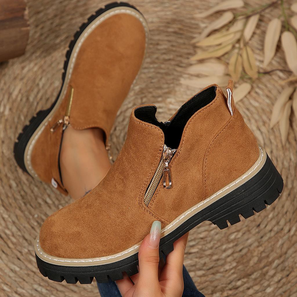 Женские ботильоны на широкую ногу с круглым носком, ботинки Мартина на платформе с боковой молнией, оптовые зимние ботильоны для женщин