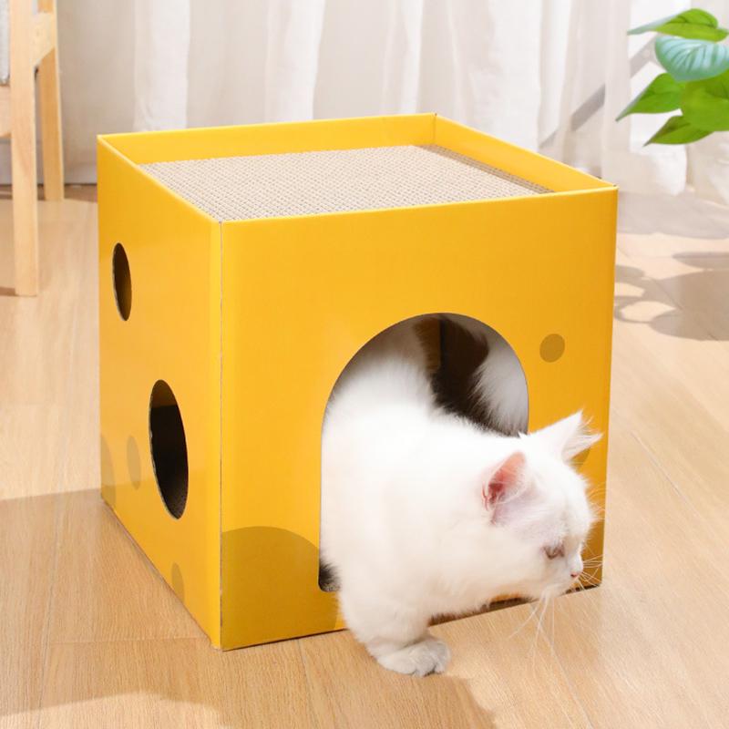 Когтеточка двухслойная домик для питомца кошачий кондо для комнатной кошки жесткий гофрированный картон доска когтеточка игрушки для стачивания когтей