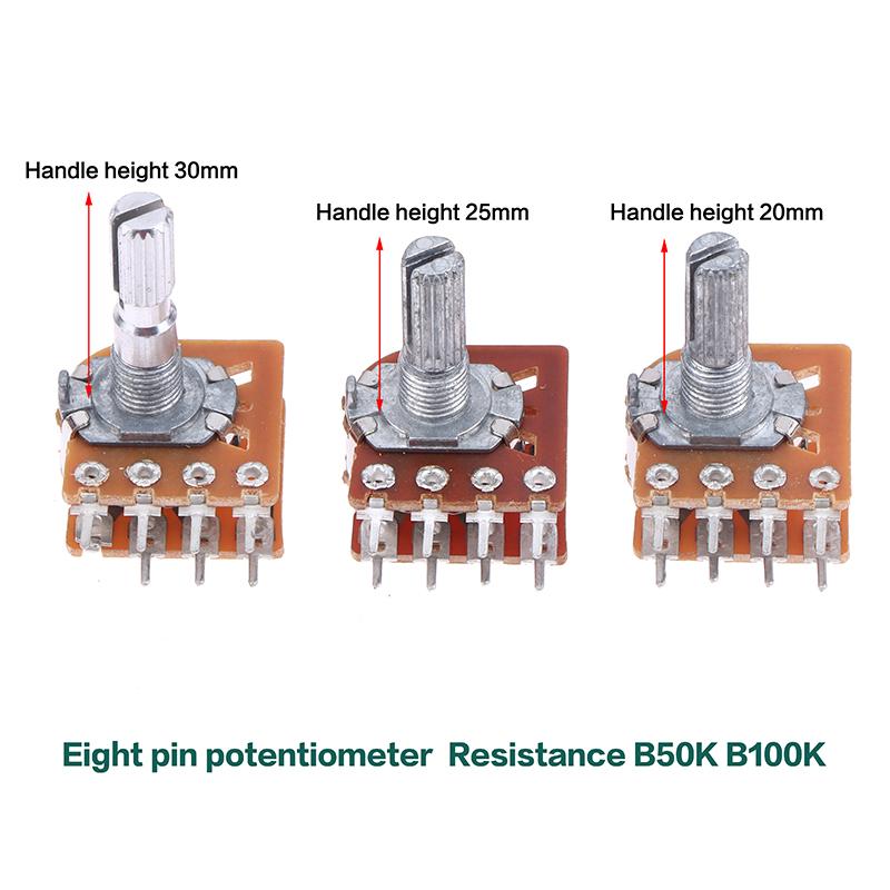 2/5Pcs 8Pins B50K B100K Sound Volume Amplifier Potentiometer Dual Channel 8-Pin Flower Shaft 20Mm 25Mm 30Mm Wh148 (16) Type