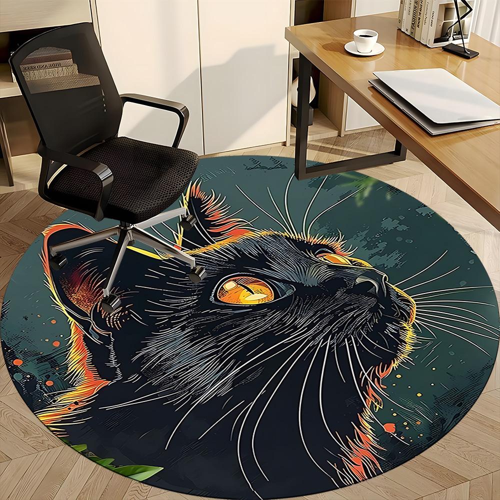 1pc Black Cat Office Round Area Rug, Indoor Mat Suitable ForOffice, Under Office Chairs Bedroom Living Room Home Decor, Room Deco D003