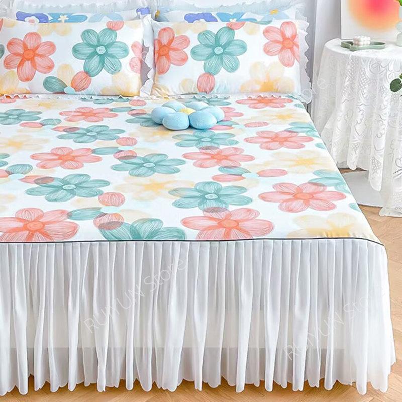 Декоративная кружевная юбка с рюшами, нескользящий наматрасник, юбка-кровать с принтом принцессы, простыня, покрывало, домашнее покрывало, юбка-кровать