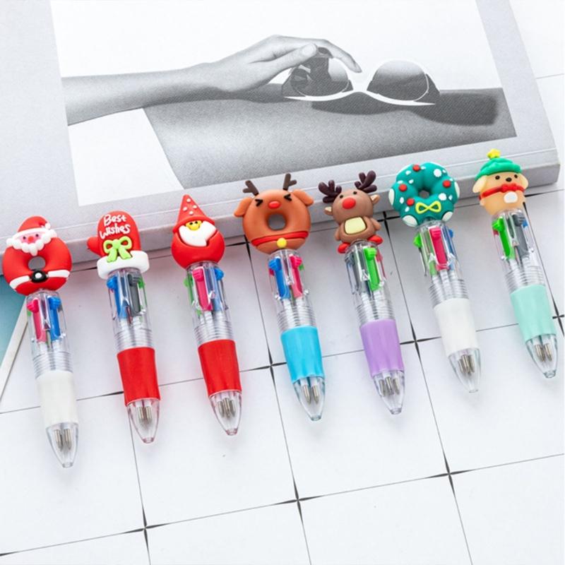 5PCS Festive Christmas Theme Ballpoint Pen Multicolor Pens With Ergonomic Grip Portable Writing Tools For Students