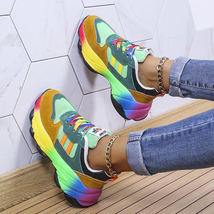 Plus Size Women's Dad Sneakers, Thick Sole, Height-Increasing, Rainbow Trendy, Versatile Mesh Running Shoes (Sizes 35-43)