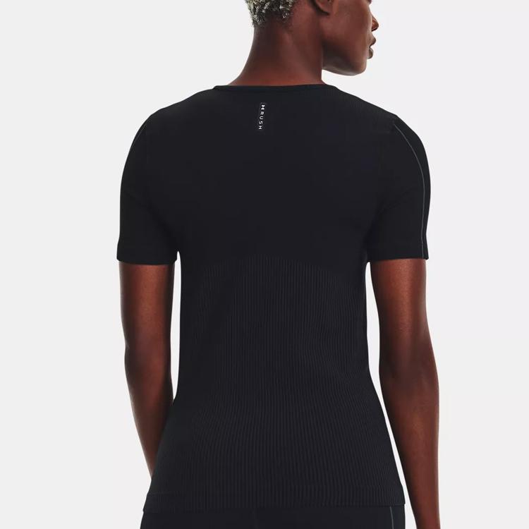 Under Armour Футболка Rush Series с вышитым логотипом, круглым вырезом и коротким рукавом, женские топы, цвет черный 1373929-001