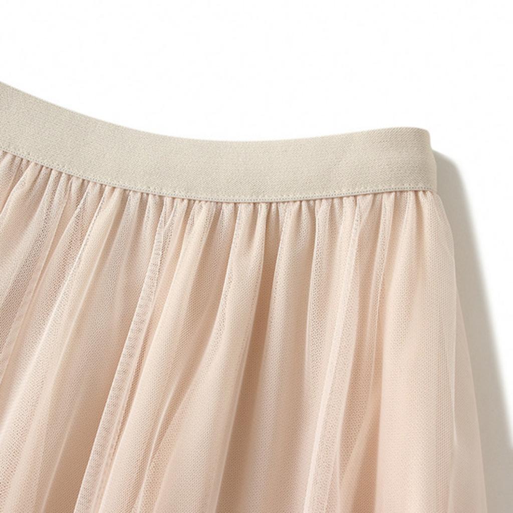 Женская модная повседневная однотонная юбка с высокой талией и оборками из сетки длиной до пола