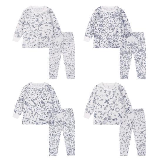 2 шт. унисекс детская пижама своими руками раскрашиваемая с бесцветным забавным рисунком животных топ с длинными рукавами развивает креативность индивидуальное самовыражение одежда для сна