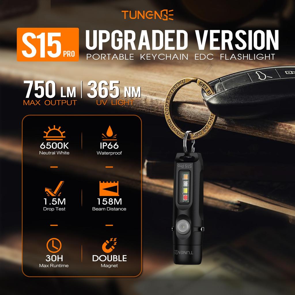 TUNENGE S15Pro Брелок 750 Высоких Люмен EDC Карманный Фонарик с USB C Перезаряжаемый Мини-Фонарик с Идеально для и Ремонта Фонарик, Клипса,