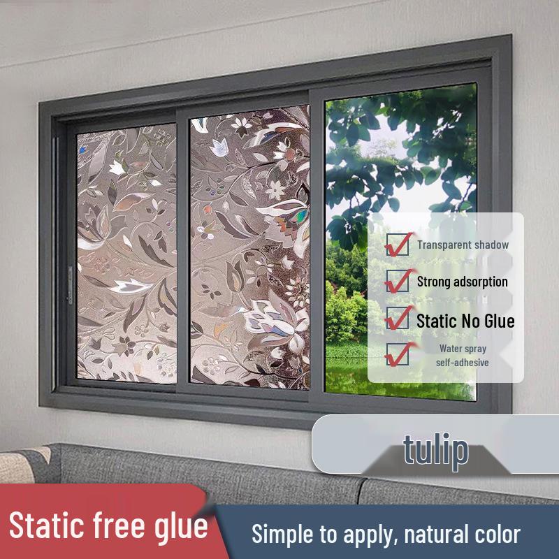 Матовая самоклеящаяся оконная пленка - Конфиденциальность и защита от посторонних взглядов, Бесклеевая наклейка на стекло для гостиной