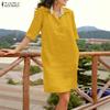 Women Casual Turn Down Collar Loose Summer Half Sleeve Shirt Dress