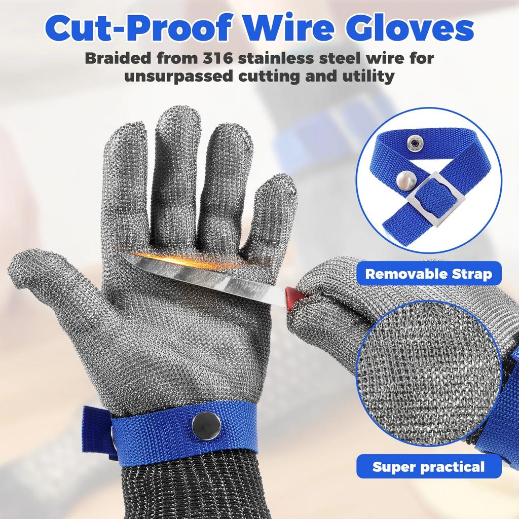 SlicePro ANSI A9 Перчатка с защитой от порезов PR1706 Металлическая перчатка из нержавеющей стали Пищевого качества для кухни, готовки, мясника, нарезки мяса