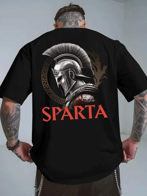 Мужская футболка Спартанский Воин Шлем Спартанца SPARTA Принт на спине 100% Дышащий Греческий Боевой Дизайн Древнегреческая Воинская Одежда