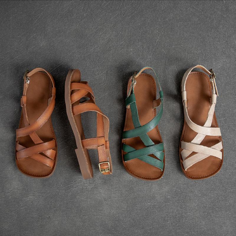 Johnature Простые сандалии на плоской подошве из натуральной кожи, повседневная однотонная удобная универсальная женская обувь на мягкой подошве