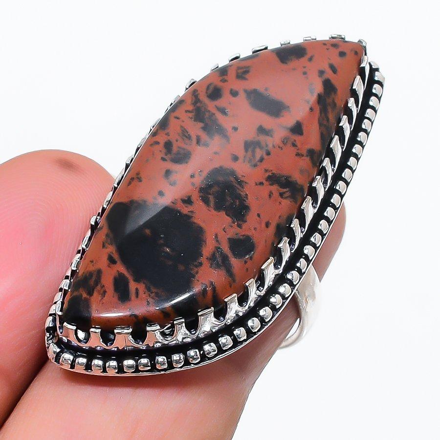 Натуральный махагоновый обсидиан 925 стерлинговое серебро ювелирное кольцо размер 6,5 Z5g50