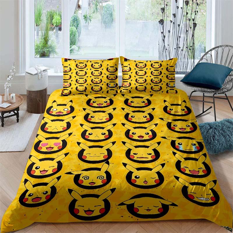 2026New Pikachu Cartoon Three-piece Bedding Set, Suitable for Bedroom Decor, Available in Large and Extra-large Sizes.