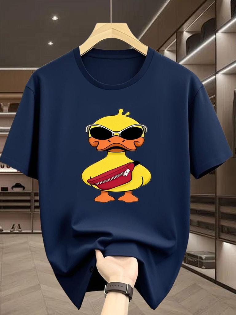 Fashion Hip Hop Yellow Duck Wearing Glasses Fanny Pack Print Unisex Short Sleeve Tshirt Crew Neck Cartoon Casual Daily Comfort Wear