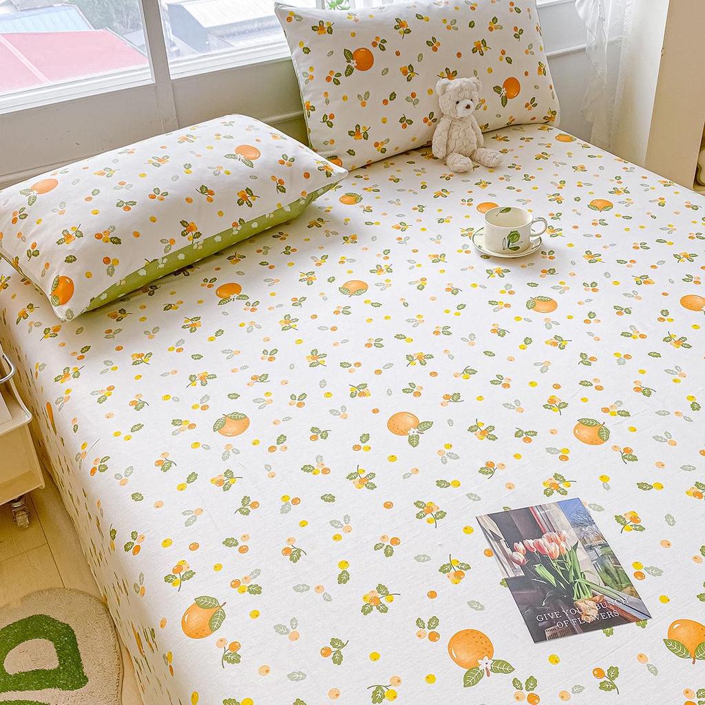 Комплект постельного белья из чистого хлопка, три предмета - Грубая ткань, на резинке, Подходит для общежитий и младенцев