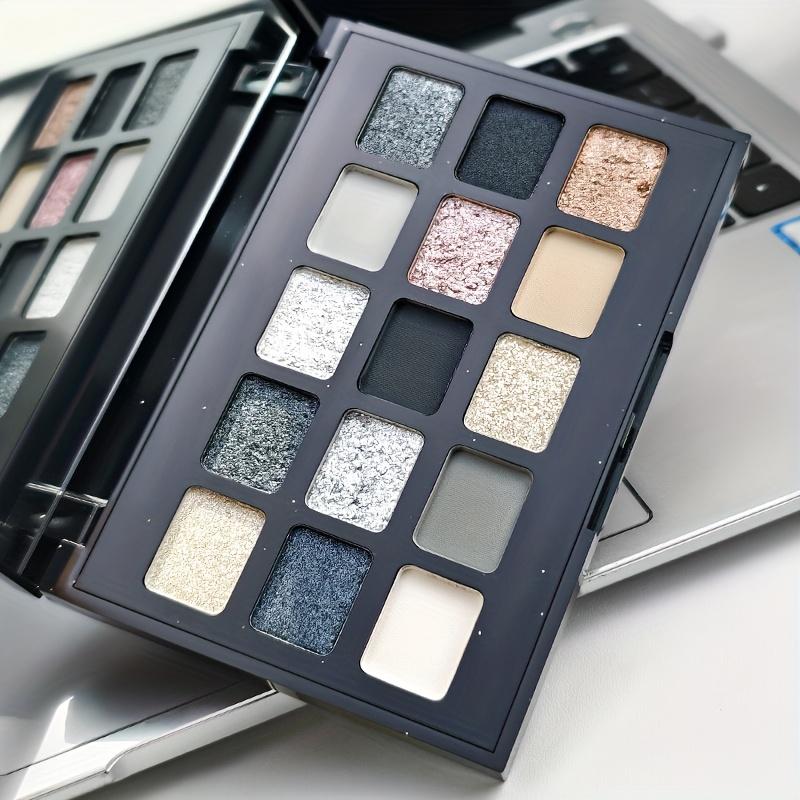 Палетка теней для век 15 цветов Матовый и шиммерный финиш, Смоки панк макияж с блестящими акцентами, Смешанные оттенки для повседневного и особого случая