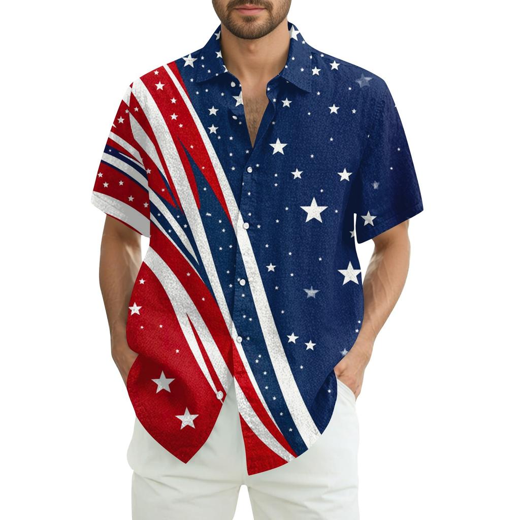 Мужская повседневная рубашка с короткими рукавами и принтом «День независимости»