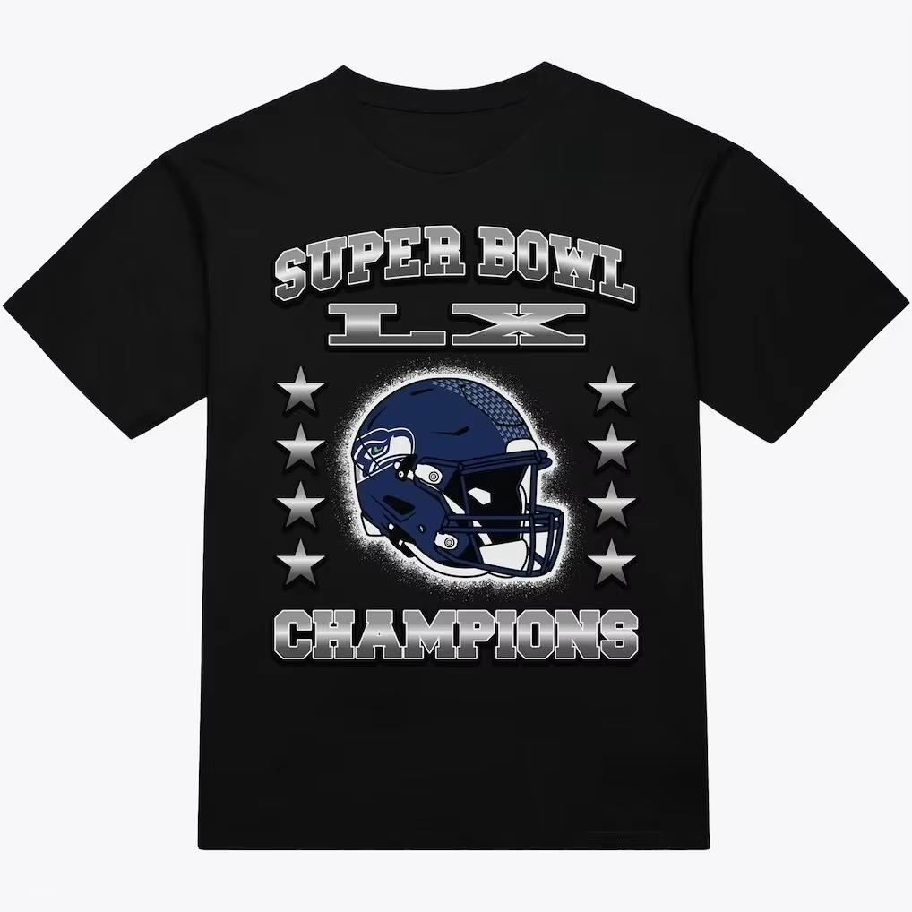 Super Bowl LX 2026 Seahawks Champion Commemorative Shirt Unisex Summer New Mens Football pure Cotton Short Sleeve Tshirt