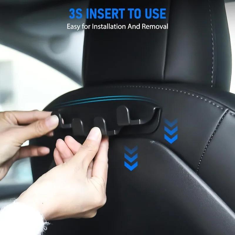 1/2PCS Anti Scratch Car Seat Hooks for Tesla Model 3 Y 2025-2017 Foldable Heavy Duty 11LBS Back Hook Purse Holder Bag