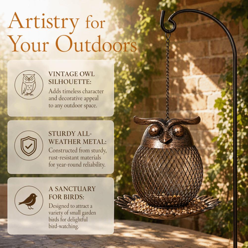 Owl Shape Metal Bird Feeder Rust Proof Owl Hummingbird Feeder  Yard Decoration