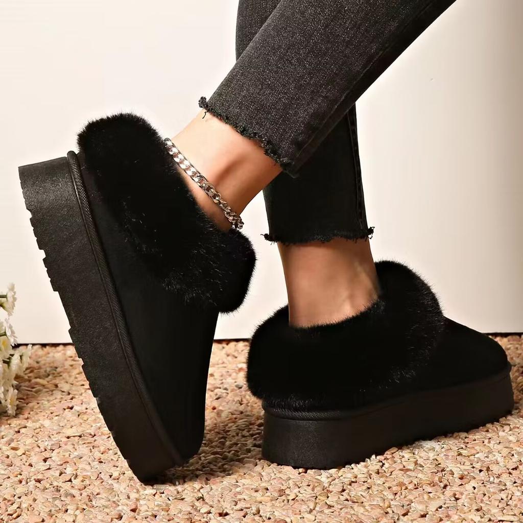 Fashion Fluffy Faux Fur Platform Snow Boots Women Thermal Plush Slip On Winter Boots Woman Thick Sole Non Slip Warm Cotton Padded Shoes