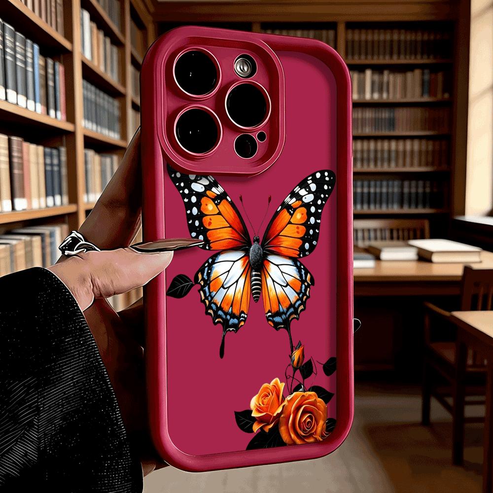 Butterfly Orange Rose Art Shockproof Soft Phone Case For Xiaomi Redmi Note 15 14 13 12 11 10 9 8 Pro Anti-Slip Anti-Fall Cover