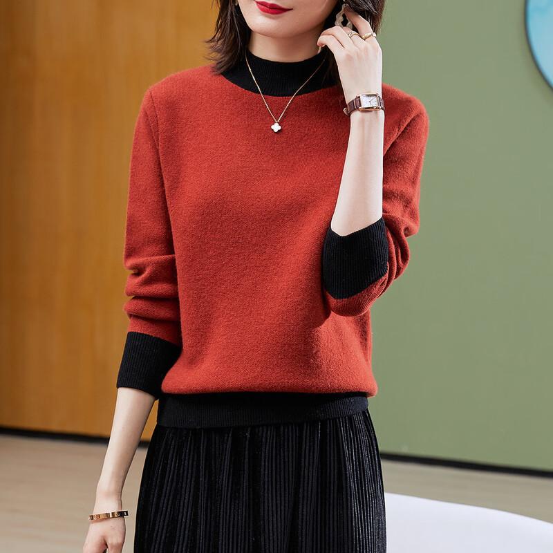 TUHUANG Women's Extra Thick Pure Wool Half-High Collar Sweater