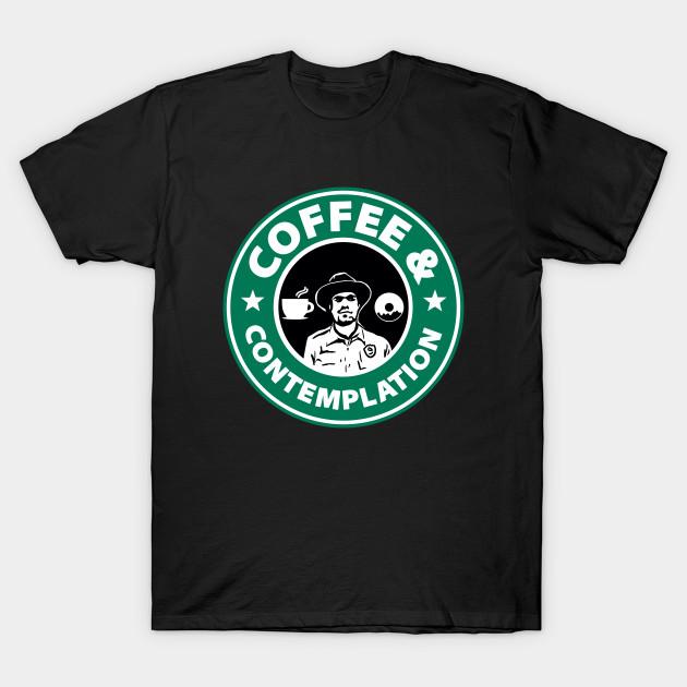 Asian Size Men Black Print T-shirt Coffee & Contemplation No-Cut Heat Transfer Print Cotton Tshirt