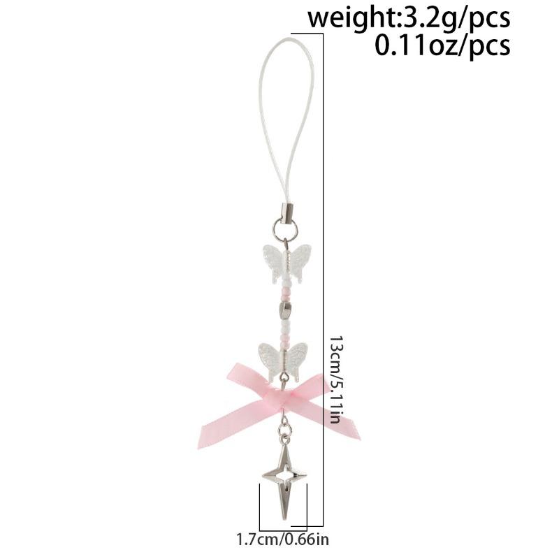 Fashion Sweet Y2K Girls Ribbon Bow Beaded Keychain Alloy Love Heart Star Rabbit Strawberry Pendant Pearls Glass Beads Chains Jewelry Accessories