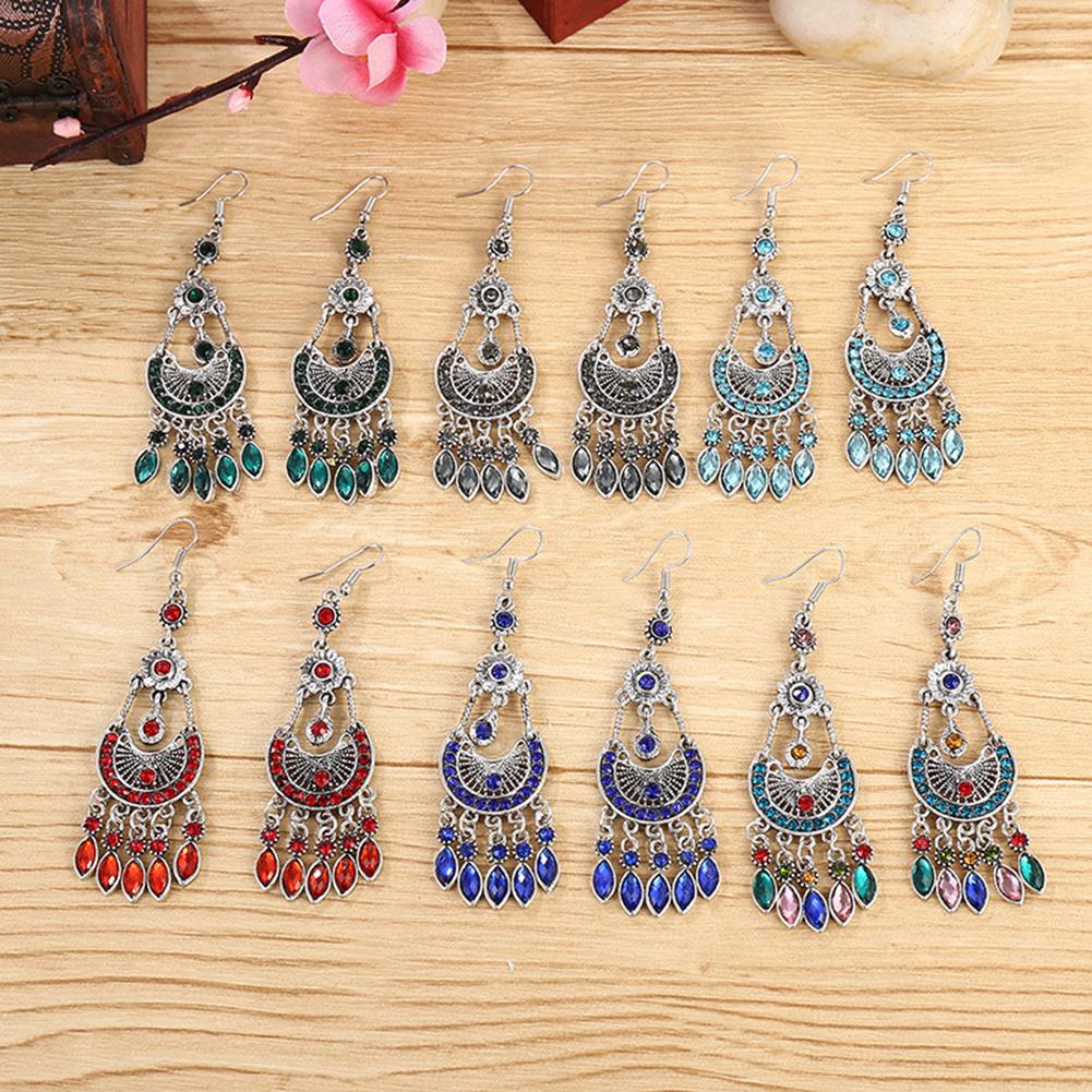 2T Jewelries Богемные женские горный хрусталь Полумесяц Длинная бахрома Крючок Серьги Ювелирный подарок