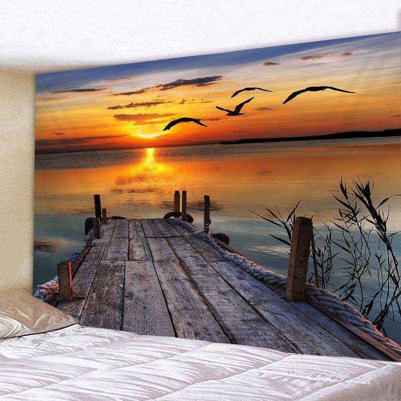Home Decor Tapestry Landscape Wave Tapestry Ceiling Home Decor Tropical Tree Beach Wall Hanging Sunset Sea Tapestry 230x150cm