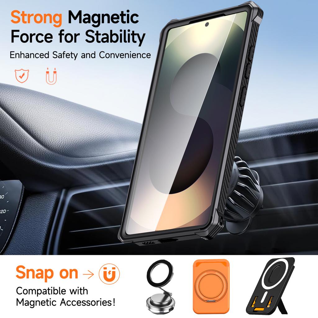 For Samsung Galaxy S24 Ultra Magnetic Case Rotating Kickstand PC + TPU Shockproof Drop-proof Phone Cover