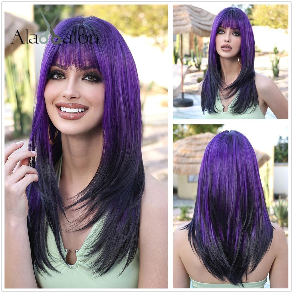 ALAN EATON Коричневые, серые, синтетические парики, длинный прямой многослойный парик с челкой для женщин, косплей, вечерние, повседневное использование, термостойкое волокно