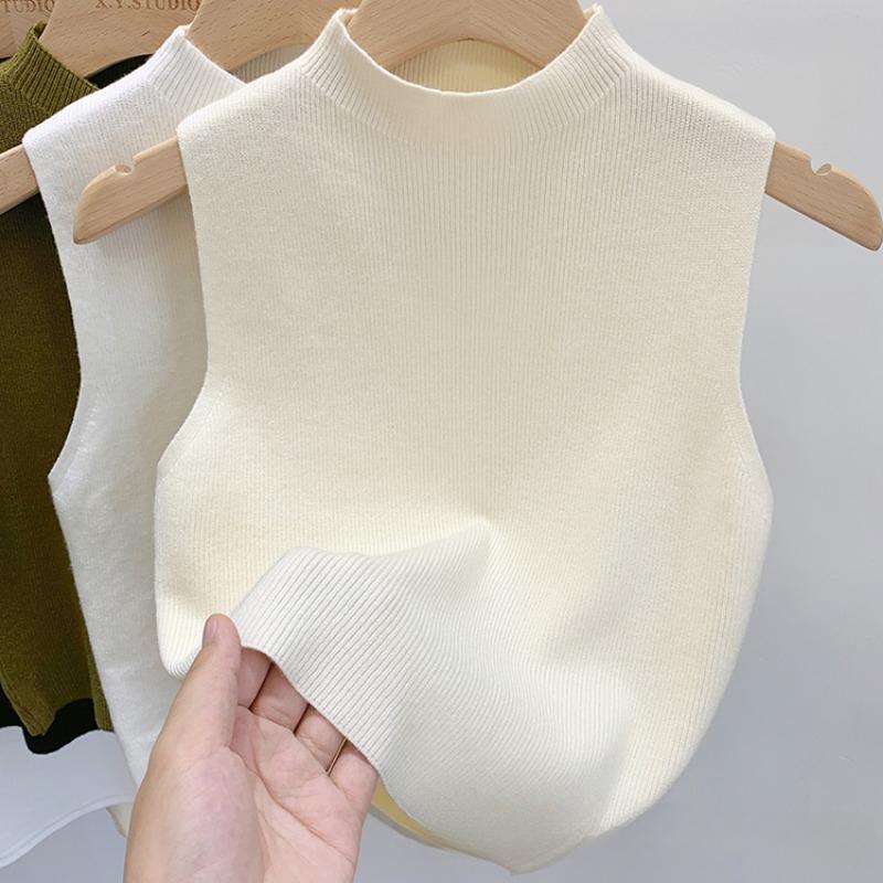 Летняя верхняя одежда без рукавов, трикотажные майки для женщин, полувысокие майки с высоким воротом, женские однотонные облегающие повседневные офисные женские майки, модный жилет 24985