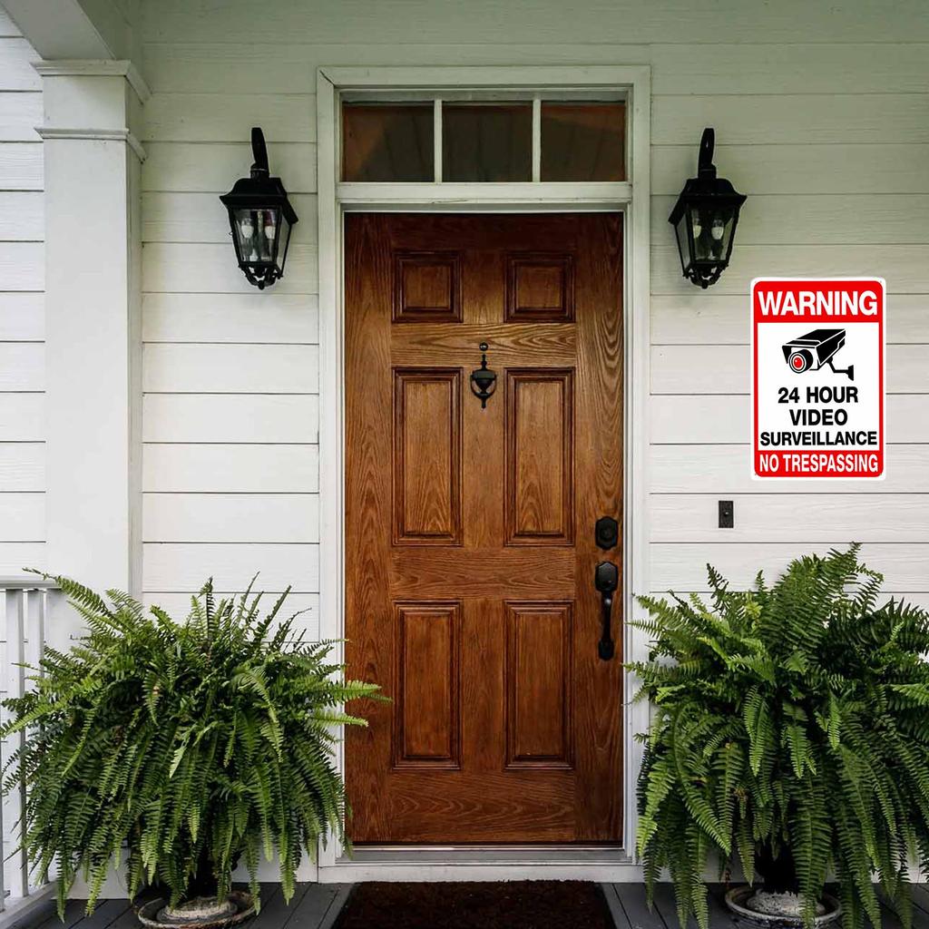 Знак «Круглосуточное видеонаблюдение» Жесть Предупреждающая табличка безопасности с предварительно просверленными отверстиями и закругленными углами Долговечность